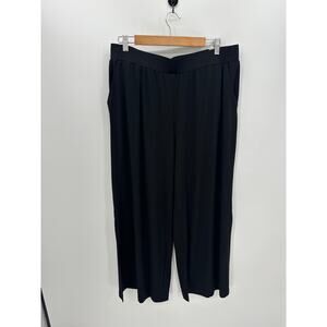GILI Pants Womens LP Black Cropped Flare Wide Leg Pull On Stretch Waist Travel